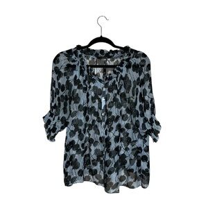 Vtg Ark & Co 100% Silk Dark Blue Sheer Peasant Top Blouse Whimsigoth Cottagecore